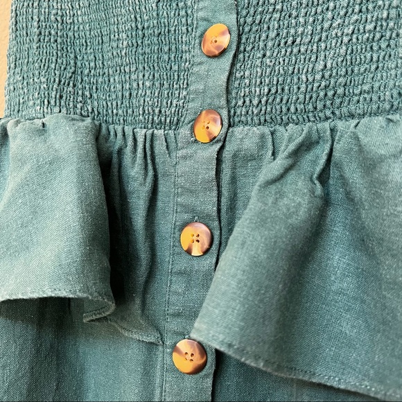 Urban Outfitters Green Strapless Ruffle Linen Jumpsuit A-22 - Picture 5 of 13